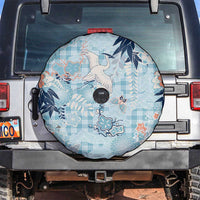 Blue Palaka Crane and Flowers Spare Tire Cover Japan Heritage Spirit - Polynesian Pride