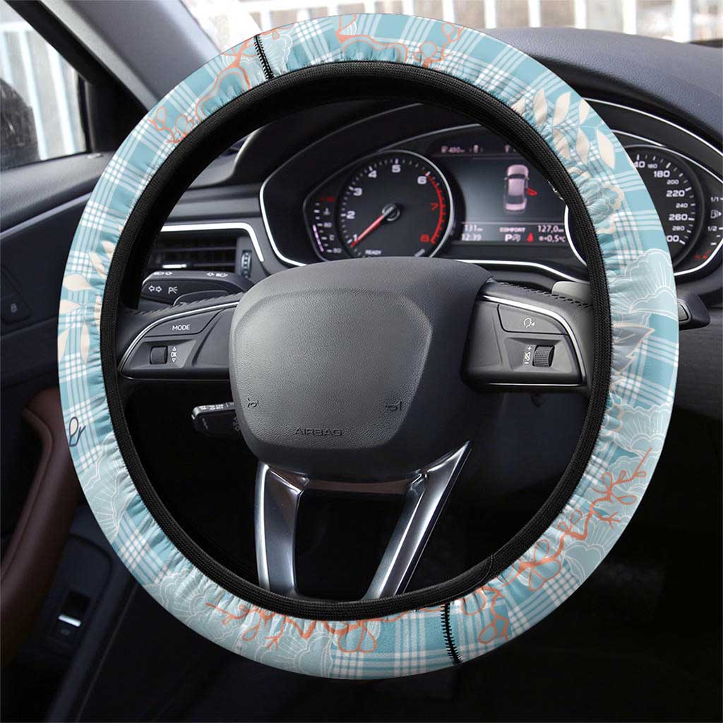 Blue Palaka Crane and Flowers Steering Wheel Cover Japan Heritage Spirit - Polynesian Pride