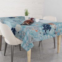 Blue Palaka Crane and Flowers Tablecloth Japan Heritage Spirit - Polynesian Pride