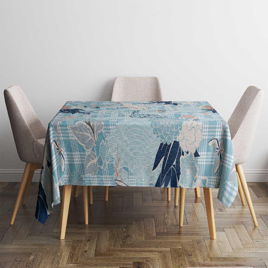 Blue Palaka Crane and Flowers Tablecloth Japan Heritage Spirit - Polynesian Pride