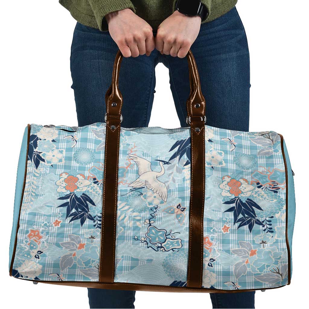 Blue Palaka Crane and Flowers Travel Bag Japan Heritage Spirit LT9 Blue - Polynesian Pride