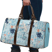 Blue Palaka Crane and Flowers Travel Bag Japan Heritage Spirit - Polynesian Pride