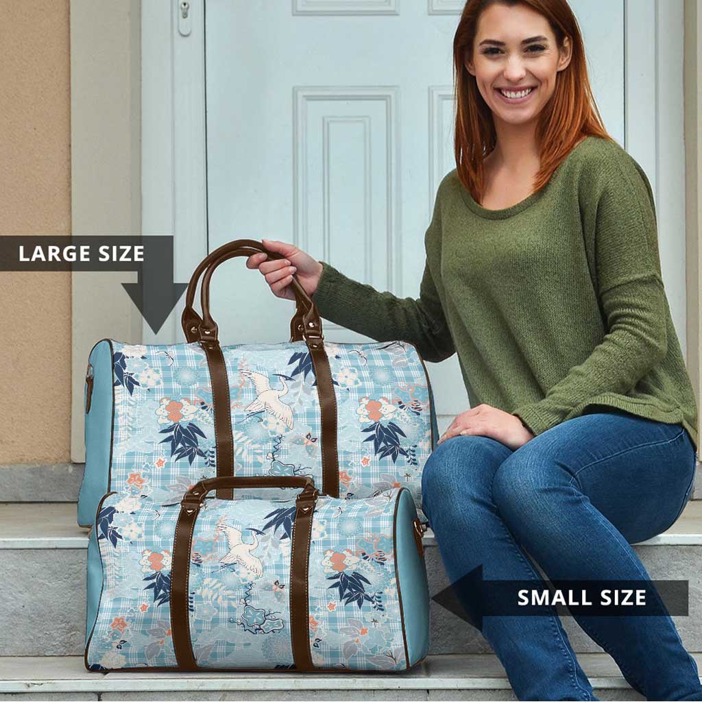 Blue Palaka Crane and Flowers Travel Bag Japan Heritage Spirit - Polynesian Pride
