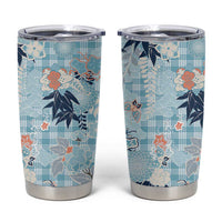 Blue Palaka Crane and Flowers Tumbler Cup Japan Heritage Spirit - Polynesian Pride