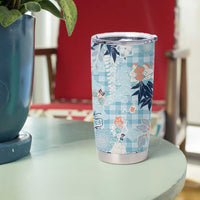 Blue Palaka Crane and Flowers Tumbler Cup Japan Heritage Spirit - Polynesian Pride