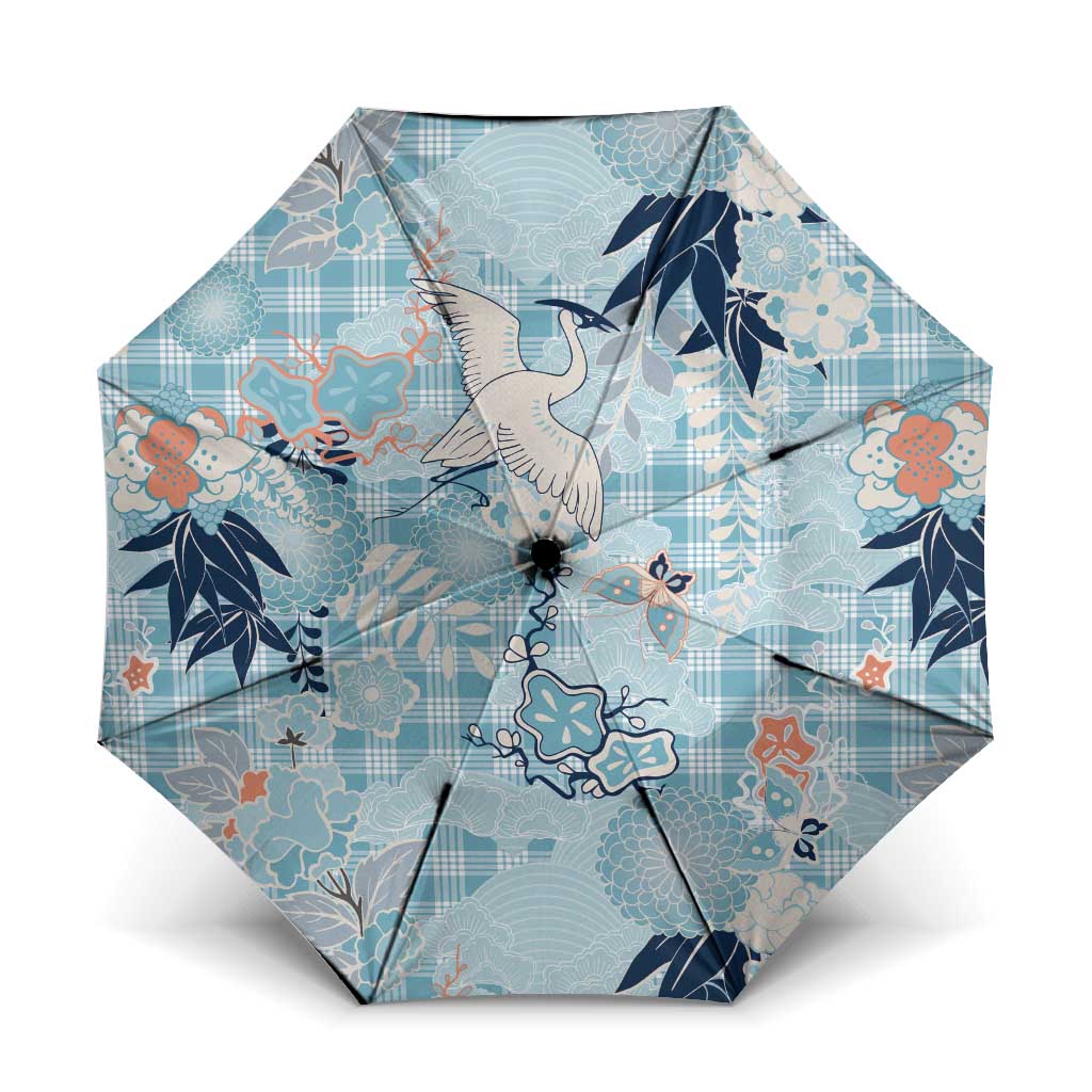 Blue Palaka Crane and Flowers Umbrella Japan Heritage Spirit LT9 One Size Folded 11.42 inch Opened Diameter 37.4 inch Blue - Polynesian Pride