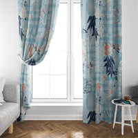 Blue Palaka Crane and Flowers Window Curtain Japan Heritage Spirit - Polynesian Pride