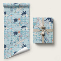 Blue Palaka Crane and Flowers Wrapping Paper Japan Heritage Spirit - Polynesian Pride