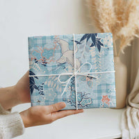 Blue Palaka Crane and Flowers Wrapping Paper Japan Heritage Spirit - Polynesian Pride