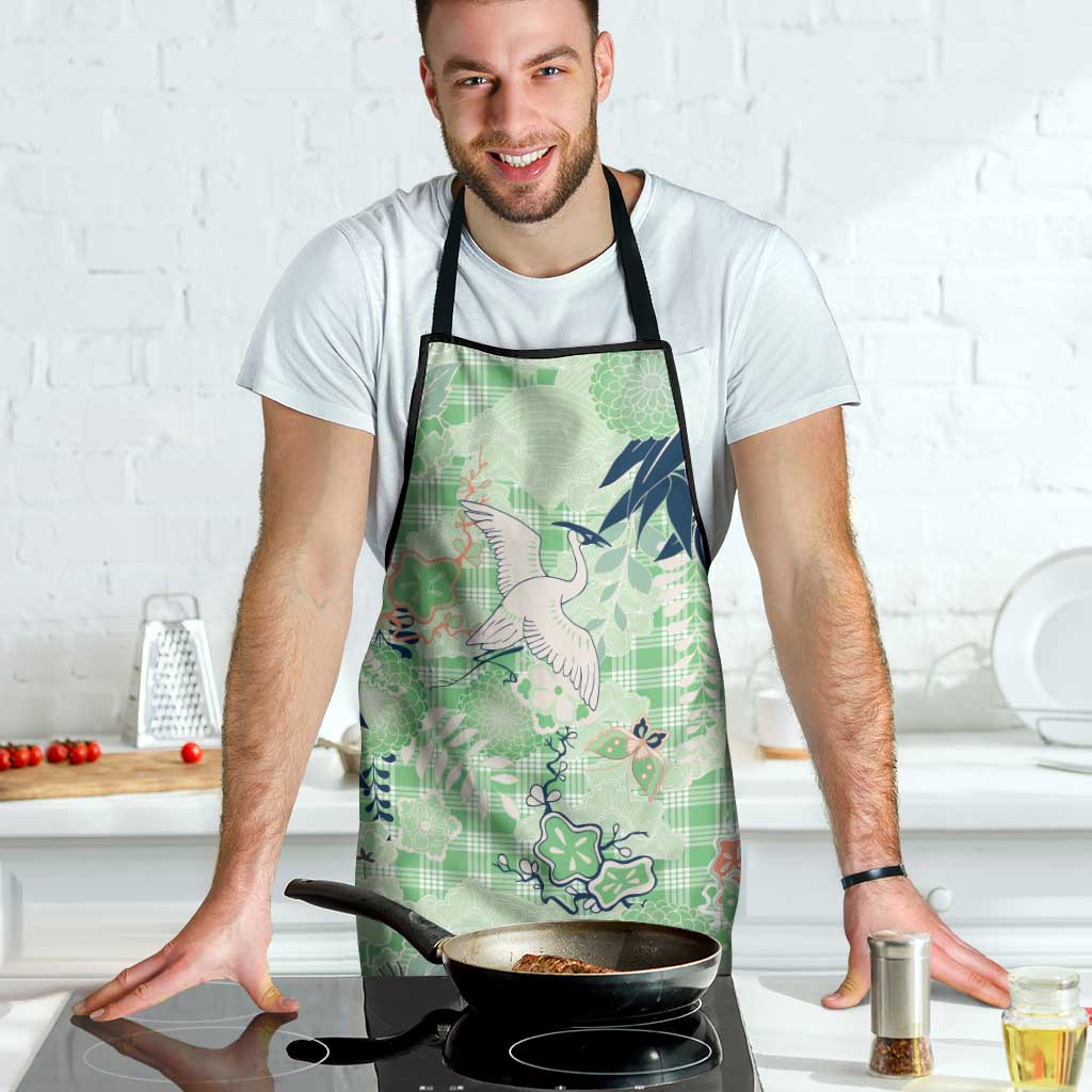 Green Palaka Crane and Flowers Apron Japan Heritage Spirit - Polynesian Pride