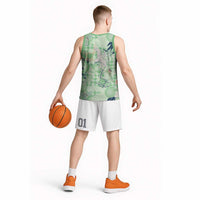 Green Palaka Crane and Flowers Basketball Jersey Japan Heritage Spirit LT9 - Polynesian Pride
