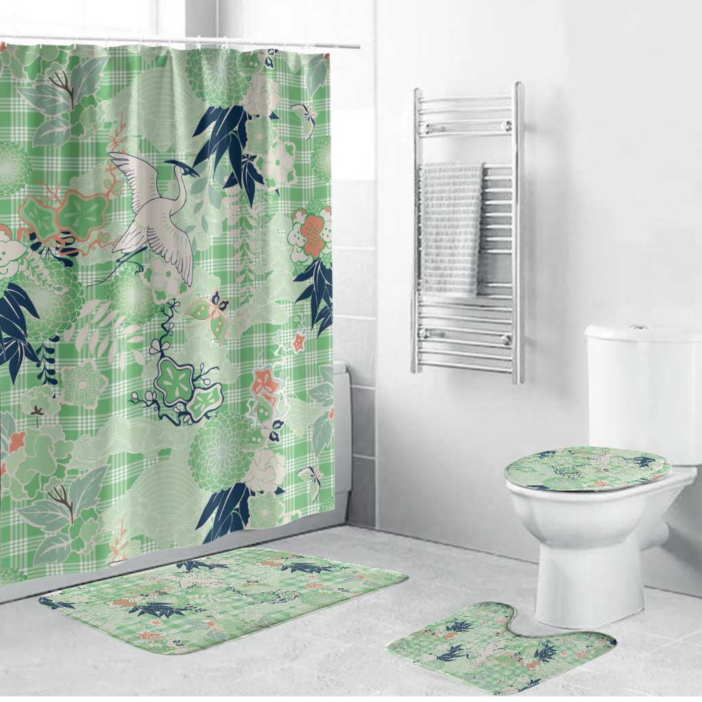 Green Palaka Crane and Flowers Bathroom Set Japan Heritage Spirit LT9 Bathroom Set (4 pcs) Green - Polynesian Pride