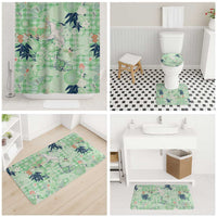 Green Palaka Crane and Flowers Bathroom Set Japan Heritage Spirit - Polynesian Pride