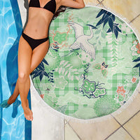 Green Palaka Crane and Flowers Beach Blanket Japan Heritage Spirit - Polynesian Pride