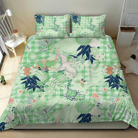 Green Palaka Crane and Flowers Bedding Set Japan Heritage Spirit - Polynesian Pride