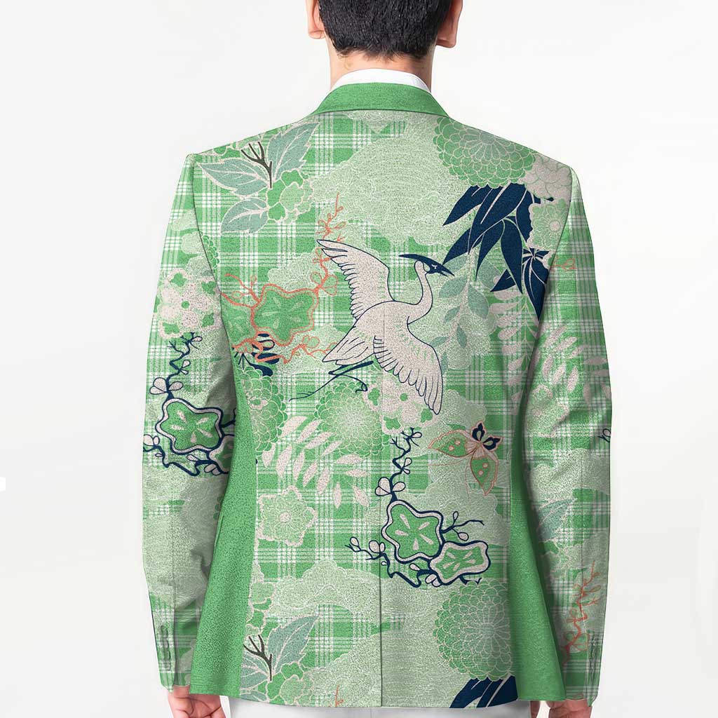 Green Palaka Crane and Flowers Blazer Japan Heritage Spirit - Polynesian Pride