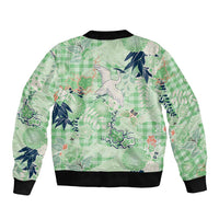 Green Palaka Crane and Flowers Bomber Jacket Japan Heritage Spirit - Polynesian Pride
