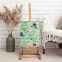 Green Palaka Crane and Flowers Canvas Wall Art Japan Heritage Spirit - Polynesian Pride