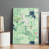 Green Palaka Crane and Flowers Canvas Wall Art Japan Heritage Spirit - Polynesian Pride