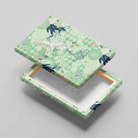 Green Palaka Crane and Flowers Canvas Wall Art Japan Heritage Spirit - Polynesian Pride