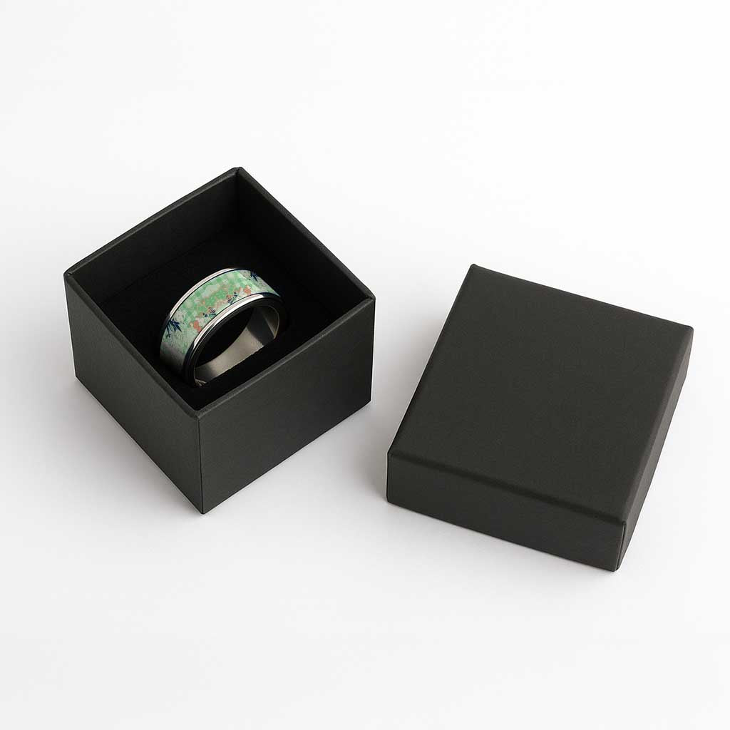 Green Palaka Crane and Flowers Classic Ring Japan Heritage Spirit - Polynesian Pride