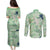 Green Palaka Crane and Flowers Couples Matching Puletasi and Long Sleeve Button Shirt Japan Heritage Spirit - Polynesian Pride