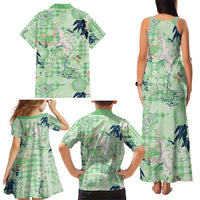 Green Palaka Crane and Flowers Family Matching Tank Maxi Dress and Hawaiian Shirt Japan Heritage Spirit - Polynesian Pride