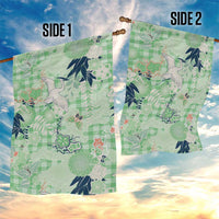 Green Palaka Crane and Flowers Garden Flag Japan Heritage Spirit - Polynesian Pride