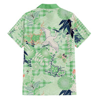 Green Palaka Crane and Flowers Hawaiian Shirt Japan Heritage Spirit - Polynesian Pride