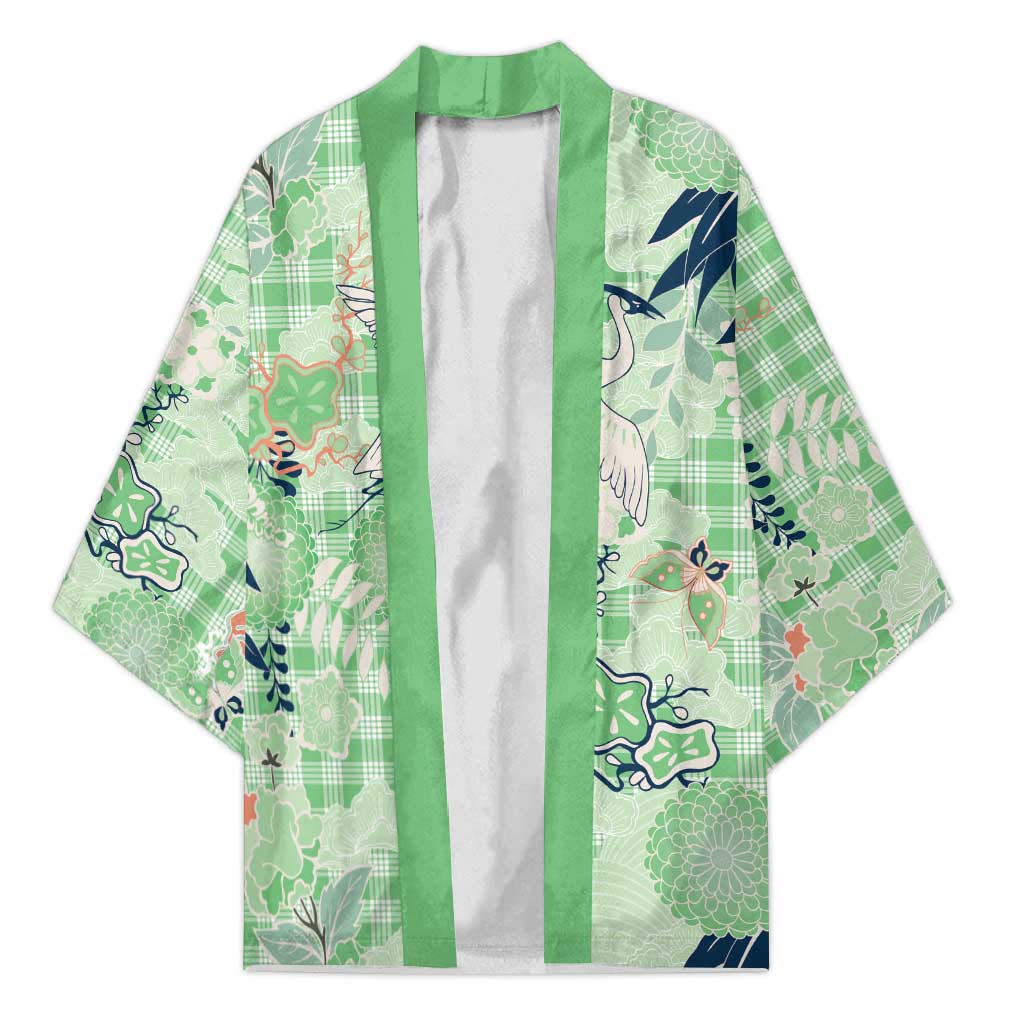Green Palaka Crane and Flowers Kimono Japan Heritage Spirit - Polynesian Pride