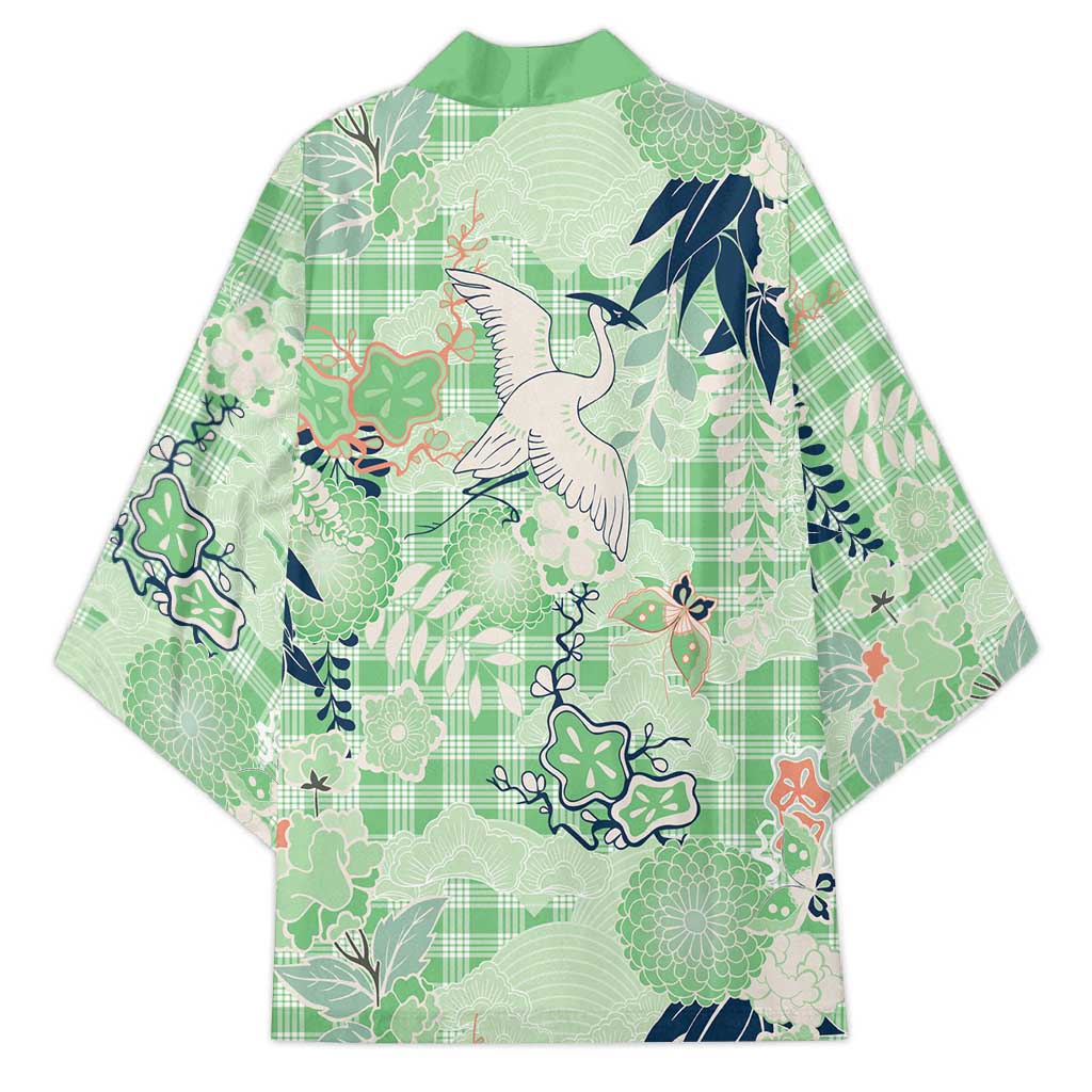 Green Palaka Crane and Flowers Kimono Japan Heritage Spirit - Polynesian Pride