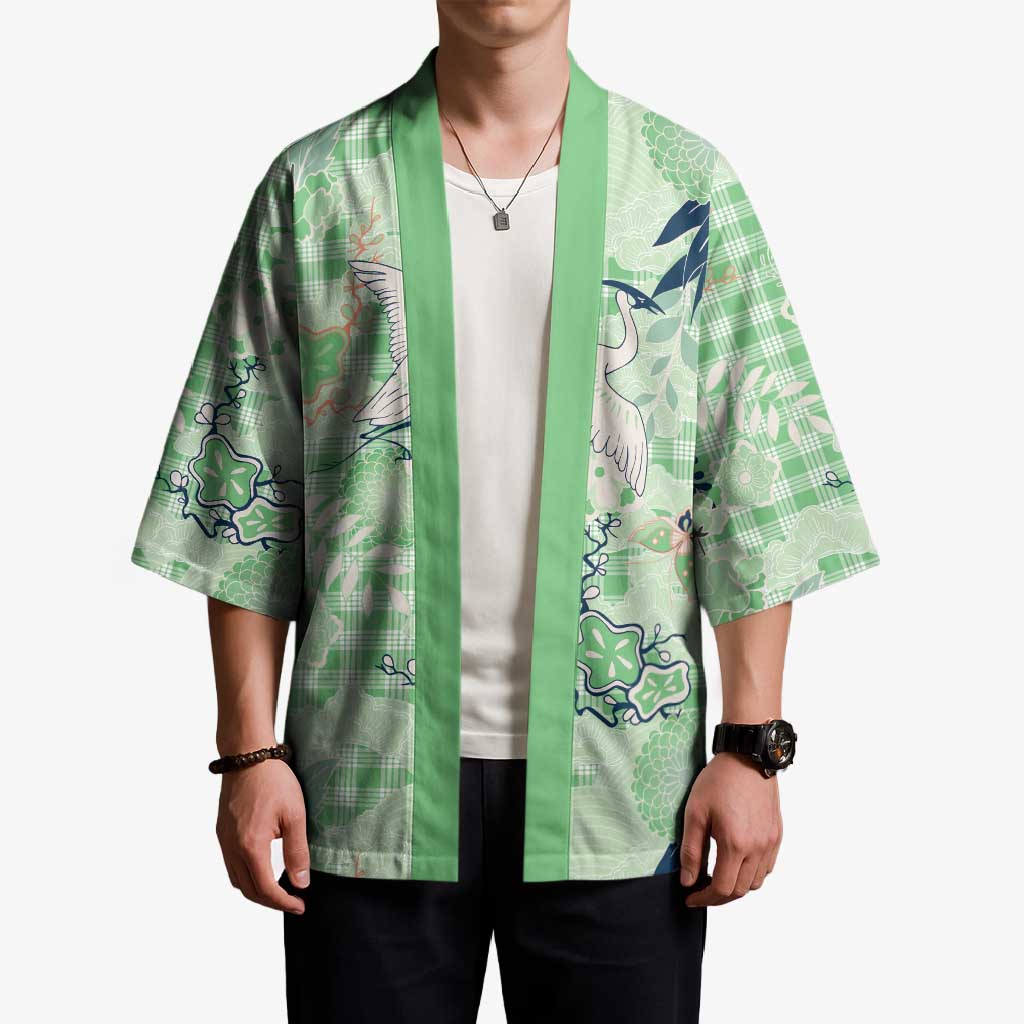 Green Palaka Crane and Flowers Kimono Japan Heritage Spirit - Polynesian Pride