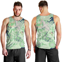 Green Palaka Crane and Flowers Men Tank Top Japan Heritage Spirit - Polynesian Pride