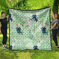 Green Palaka Crane and Flowers Quilt Japan Heritage Spirit LT9 - Polynesian Pride