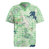Green Palaka Crane and Flowers Rugby Jersey Japan Heritage Spirit - Polynesian Pride