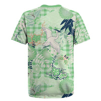 Green Palaka Crane and Flowers Rugby Jersey Japan Heritage Spirit - Polynesian Pride