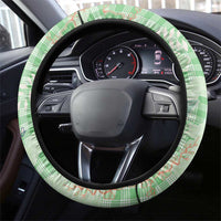 Green Palaka Crane and Flowers Steering Wheel Cover Japan Heritage Spirit - Polynesian Pride