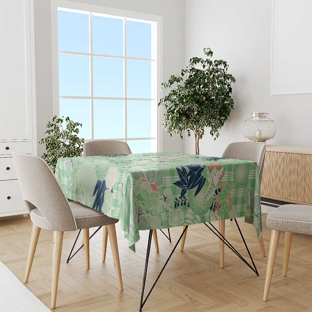 Green Palaka Crane and Flowers Tablecloth Japan Heritage Spirit - Polynesian Pride