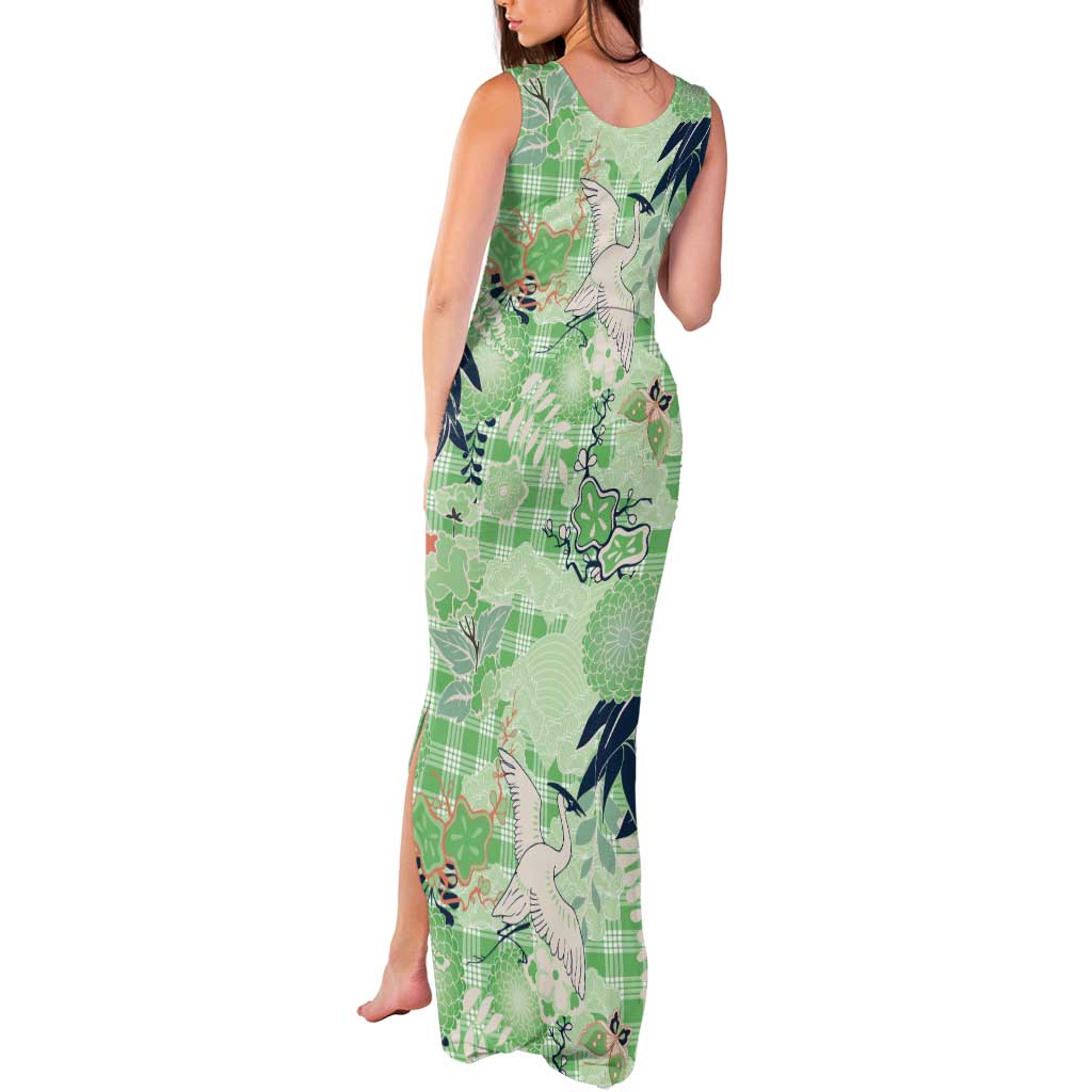 Green Palaka Crane and Flowers Tank Maxi Dress Japan Heritage Spirit Green Palaka Crane and Flowers Tank Maxi Dress Japan Heritage Spirit