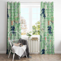 Green Palaka Crane and Flowers Window Curtain Japan Heritage Spirit - Polynesian Pride