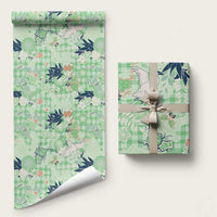 Green Palaka Crane and Flowers Wrapping Paper Japan Heritage Spirit - Polynesian Pride