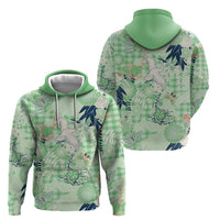 Green Palaka Crane and Flowers Zip Hoodie Japan Heritage Spirit - Polynesian Pride