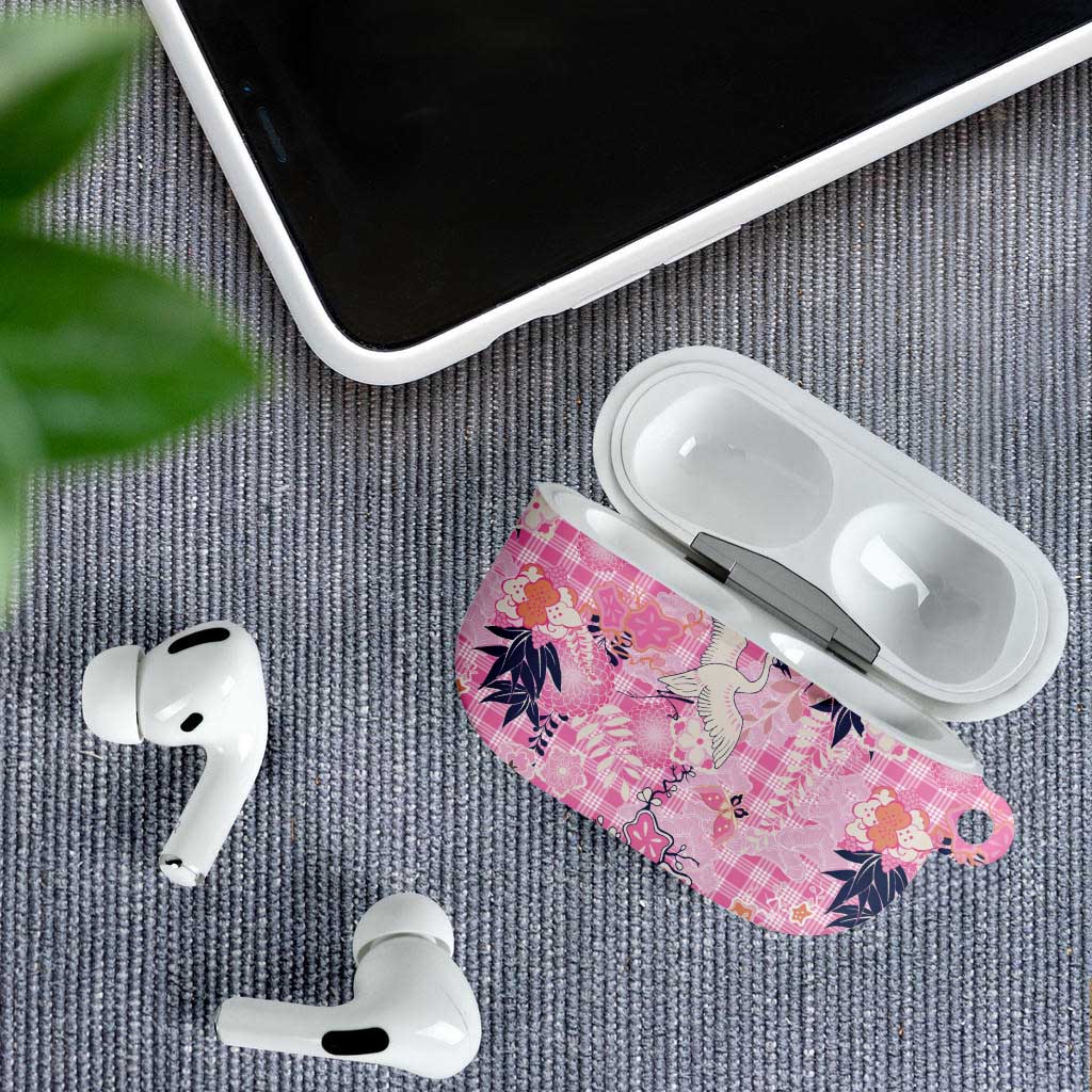 Pink Palaka Crane and Flowers AirPods Case Japan Heritage Spirit - Polynesian Pride
