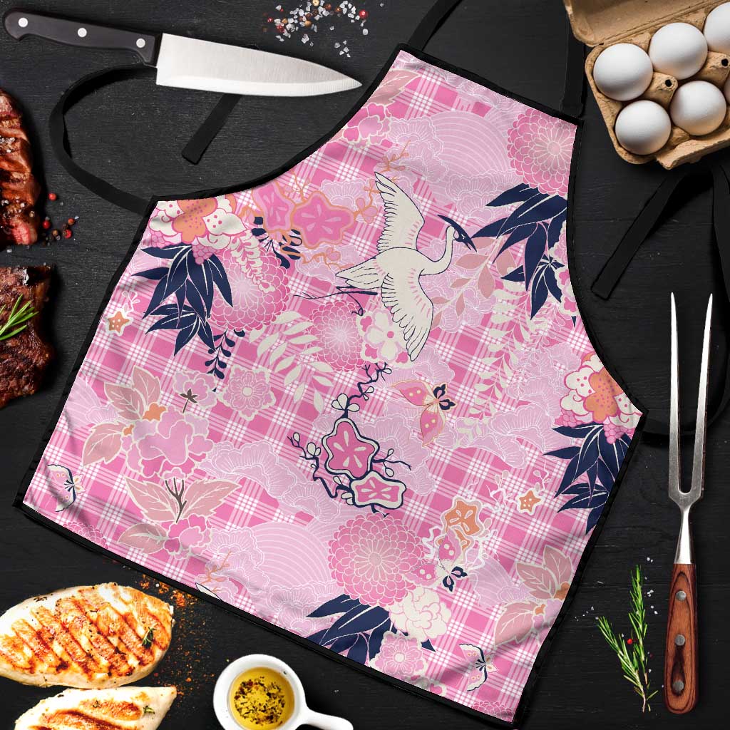 Pink Palaka Crane and Flowers Apron Japan Heritage Spirit - Polynesian Pride
