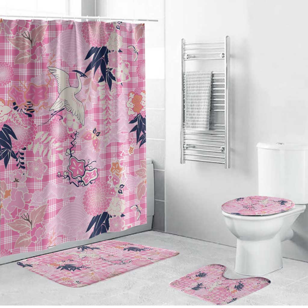 Pink Palaka Crane and Flowers Bathroom Set Japan Heritage Spirit LT9 Bathroom Set (4 pcs) Pink - Polynesian Pride