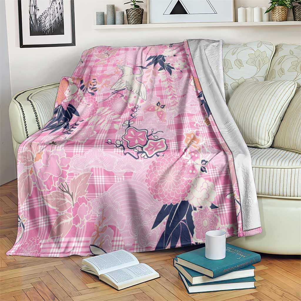 Pink Palaka Crane and Flowers Blanket Japan Heritage Spirit - Polynesian Pride