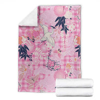 Pink Palaka Crane and Flowers Blanket Japan Heritage Spirit - Polynesian Pride