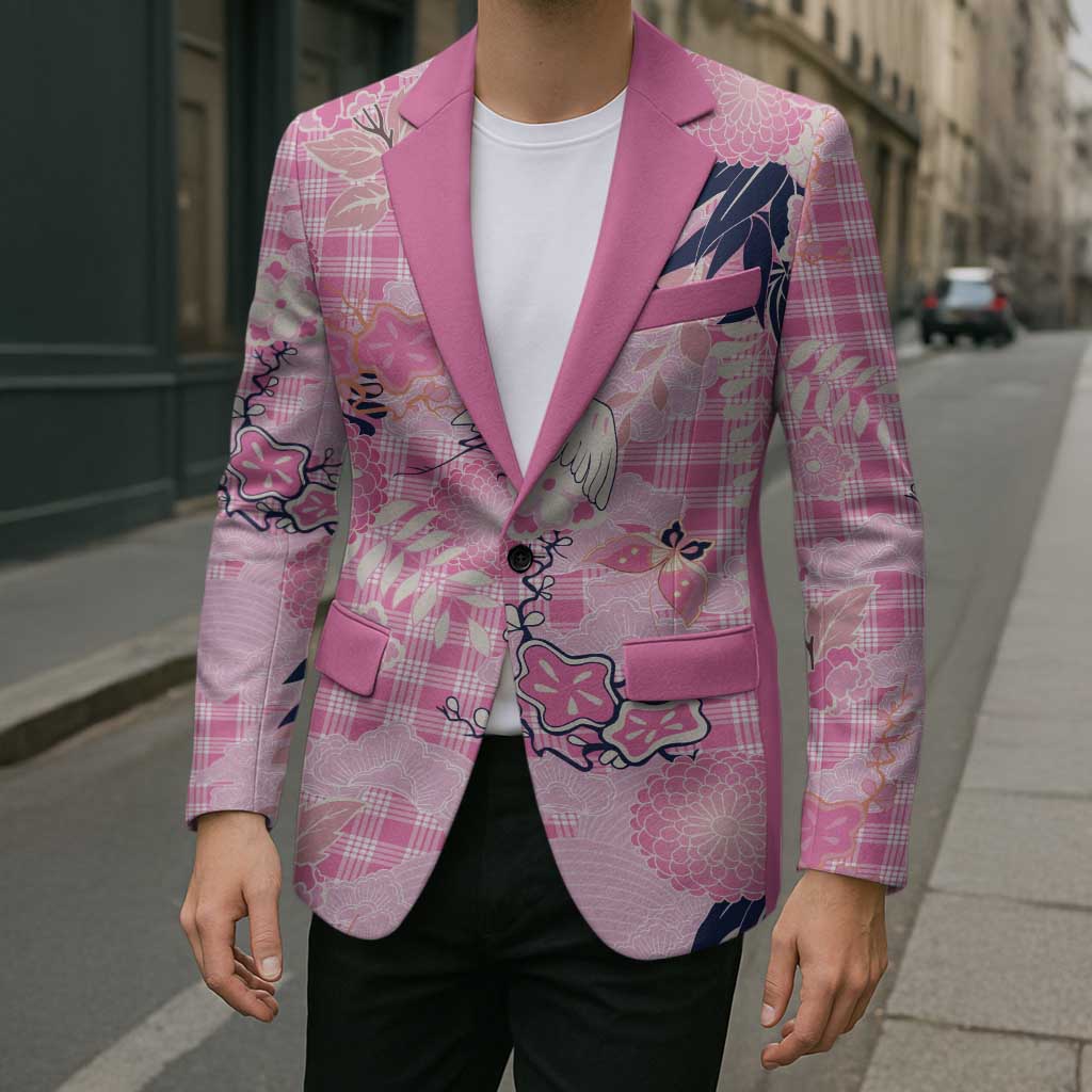 Pink Palaka Crane and Flowers Blazer Japan Heritage Spirit - Polynesian Pride