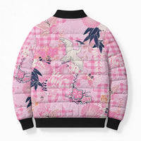 Pink Palaka Crane and Flowers Bomber Puffer Jacket Japan Heritage Spirit LT9 - Polynesian Pride