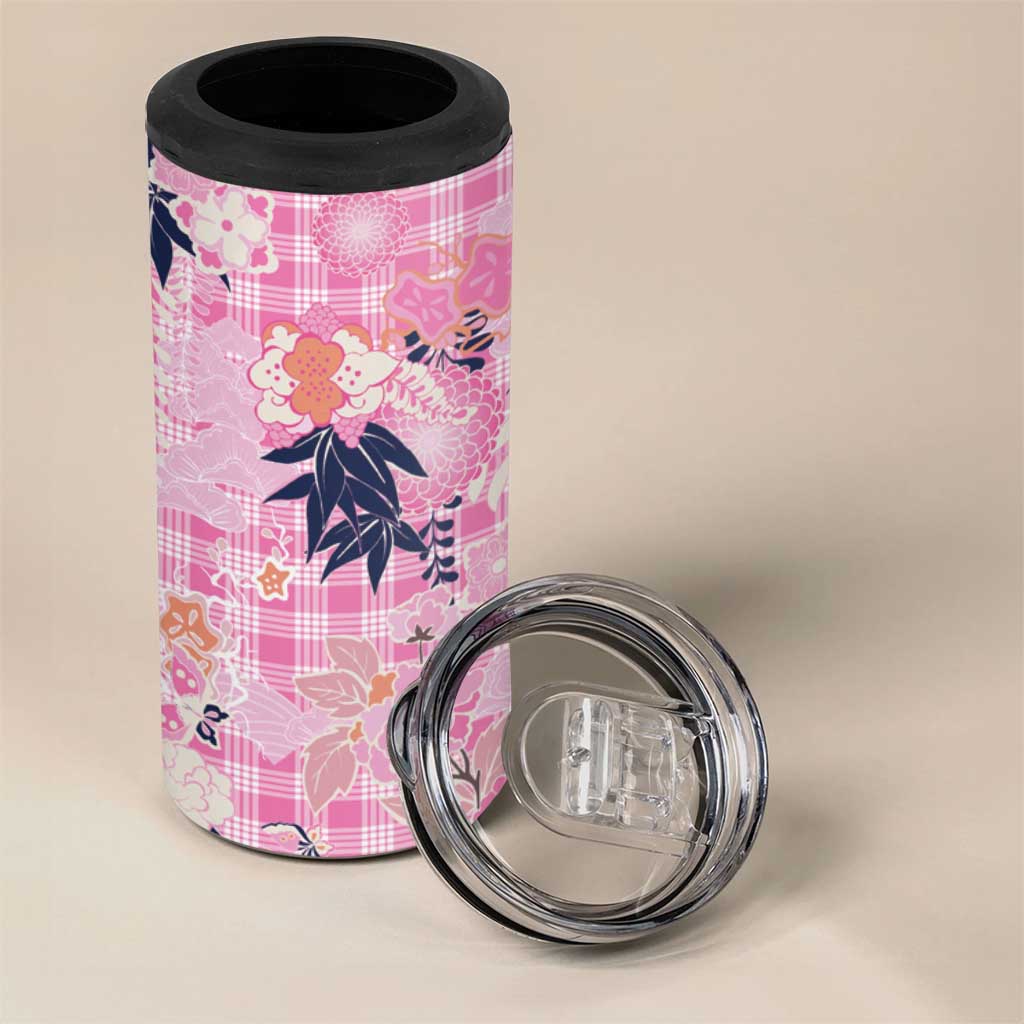 Pink Palaka Crane and Flowers 4 in 1 Can Cooler Tumbler Japan Heritage Spirit - Polynesian Pride